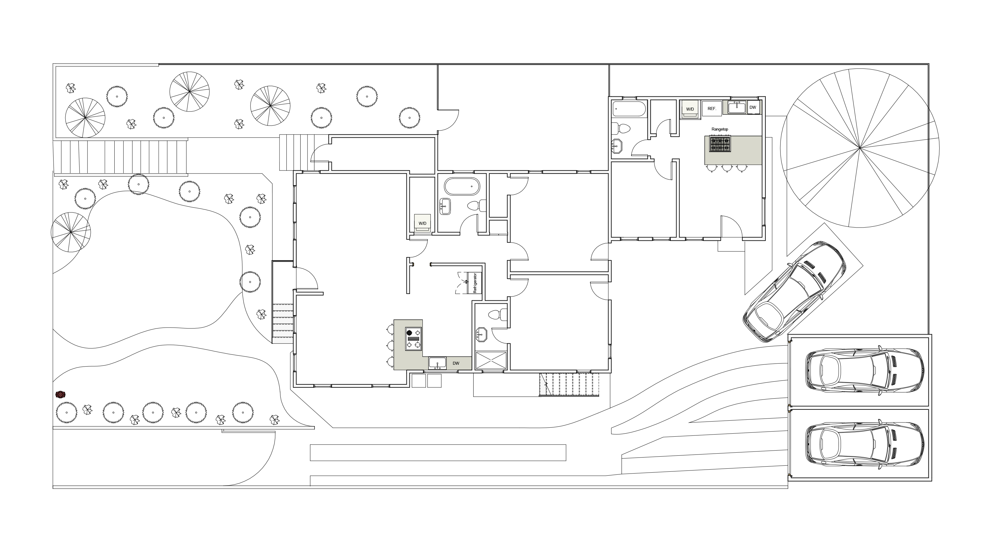 hardscape plan shows site elements around floor plan