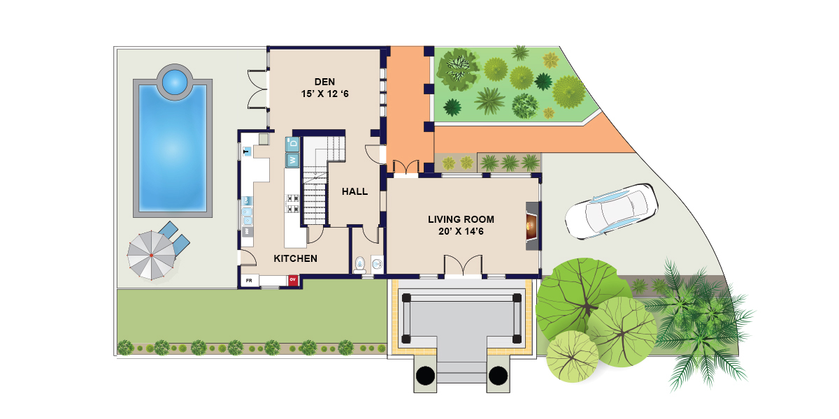 site plan 1 color site plan showing Landscape elements off the property